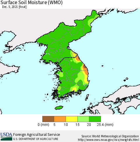 Korea Surface Soil Moisture (WMO) Thematic Map For 11/29/2021 - 12/5/2021