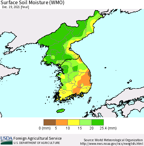 Korea Surface Soil Moisture (WMO) Thematic Map For 12/13/2021 - 12/19/2021