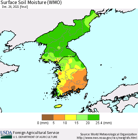 Korea Surface Soil Moisture (WMO) Thematic Map For 12/20/2021 - 12/26/2021
