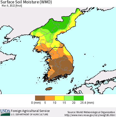 Korea Surface Soil Moisture (WMO) Thematic Map For 2/28/2022 - 3/6/2022