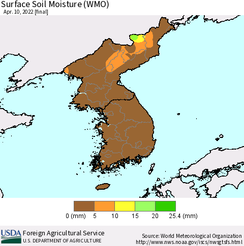 Korea Surface Soil Moisture (WMO) Thematic Map For 4/4/2022 - 4/10/2022