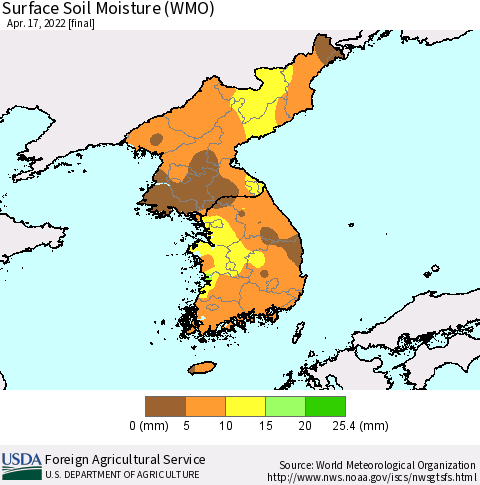 Korea Surface Soil Moisture (WMO) Thematic Map For 4/11/2022 - 4/17/2022