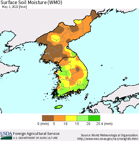 Korea Surface Soil Moisture (WMO) Thematic Map For 4/25/2022 - 5/1/2022