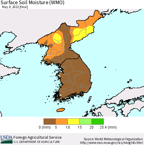 Korea Surface Soil Moisture (WMO) Thematic Map For 5/2/2022 - 5/8/2022