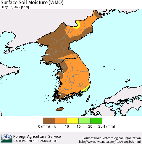 Korea Surface Soil Moisture (WMO) Thematic Map For 5/9/2022 - 5/15/2022