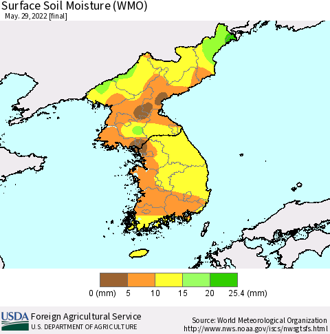 Korea Surface Soil Moisture (WMO) Thematic Map For 5/23/2022 - 5/29/2022
