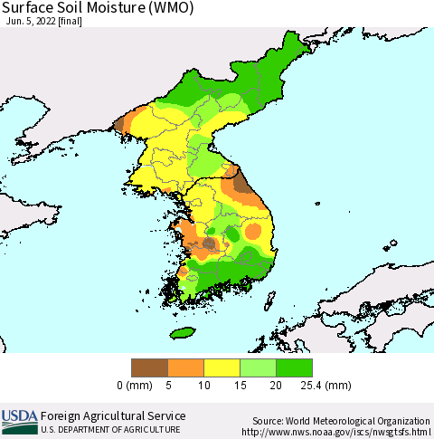 Korea Surface Soil Moisture (WMO) Thematic Map For 5/30/2022 - 6/5/2022