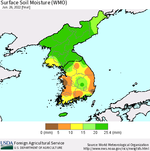 Korea Surface Soil Moisture (WMO) Thematic Map For 6/20/2022 - 6/26/2022