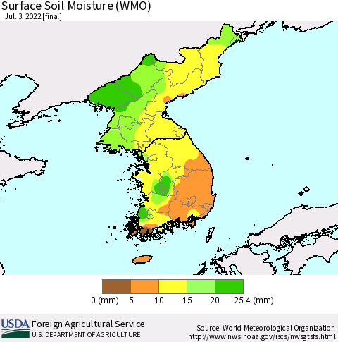 Korea Surface Soil Moisture (WMO) Thematic Map For 6/27/2022 - 7/3/2022