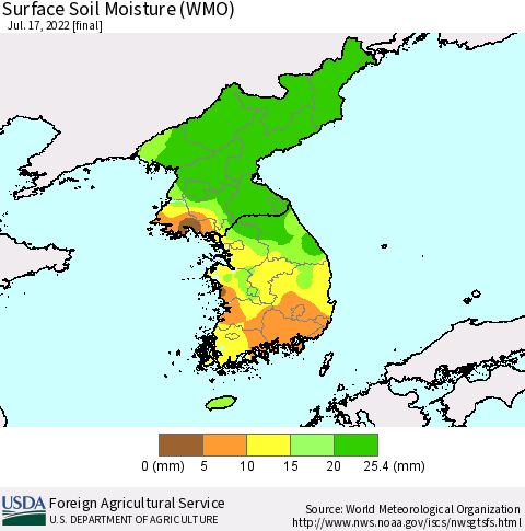 Korea Surface Soil Moisture (WMO) Thematic Map For 7/11/2022 - 7/17/2022