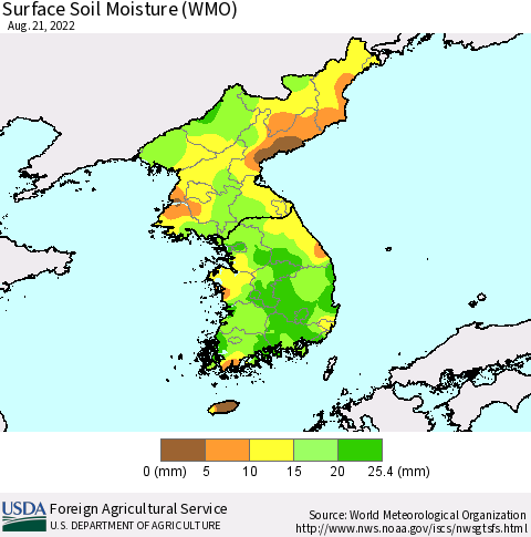 Korea Surface Soil Moisture (WMO) Thematic Map For 8/15/2022 - 8/21/2022