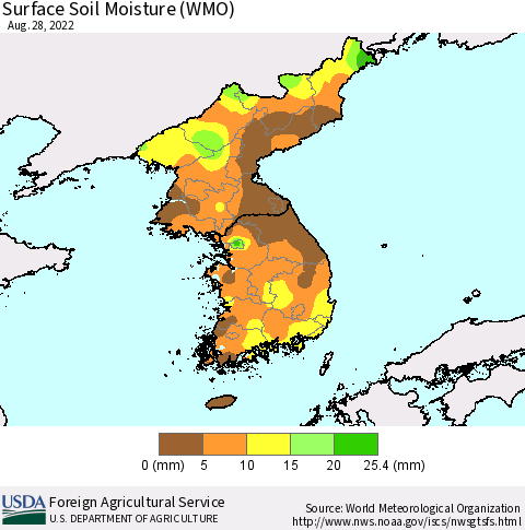 Korea Surface Soil Moisture (WMO) Thematic Map For 8/22/2022 - 8/28/2022