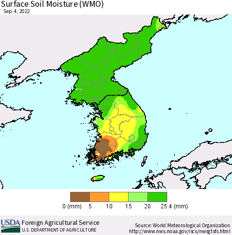 Korea Surface Soil Moisture (WMO) Thematic Map For 8/29/2022 - 9/4/2022