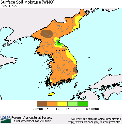 Korea Surface Soil Moisture (WMO) Thematic Map For 9/5/2022 - 9/11/2022