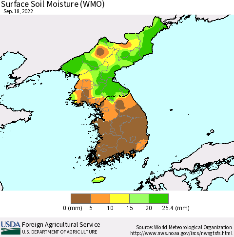 Korea Surface Soil Moisture (WMO) Thematic Map For 9/12/2022 - 9/18/2022