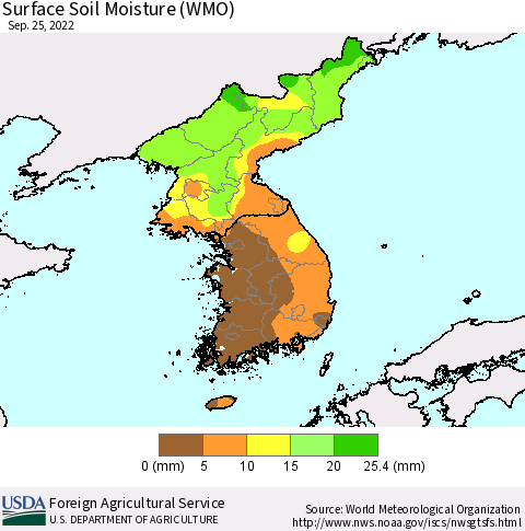 Korea Surface Soil Moisture (WMO) Thematic Map For 9/19/2022 - 9/25/2022