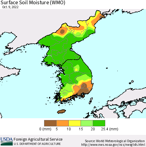 Korea Surface Soil Moisture (WMO) Thematic Map For 10/3/2022 - 10/9/2022