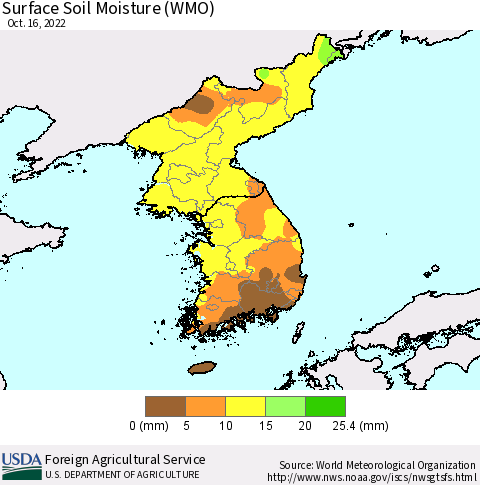 Korea Surface Soil Moisture (WMO) Thematic Map For 10/10/2022 - 10/16/2022