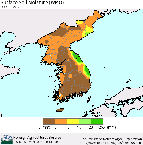 Korea Surface Soil Moisture (WMO) Thematic Map For 10/17/2022 - 10/23/2022