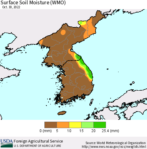 Korea Surface Soil Moisture (WMO) Thematic Map For 10/24/2022 - 10/30/2022