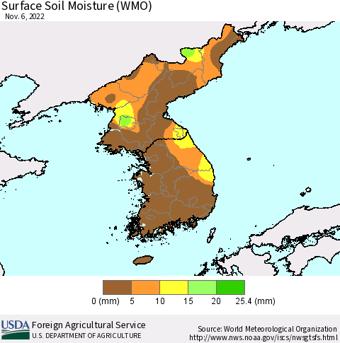 Korea Surface Soil Moisture (WMO) Thematic Map For 10/31/2022 - 11/6/2022