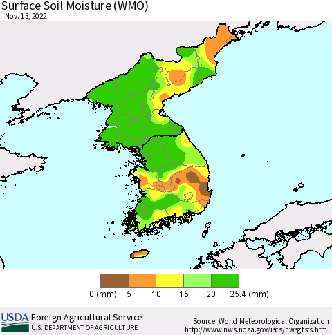 Korea Surface Soil Moisture (WMO) Thematic Map For 11/7/2022 - 11/13/2022