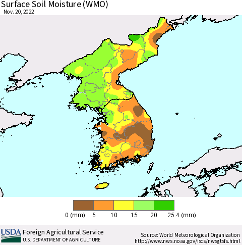 Korea Surface Soil Moisture (WMO) Thematic Map For 11/14/2022 - 11/20/2022