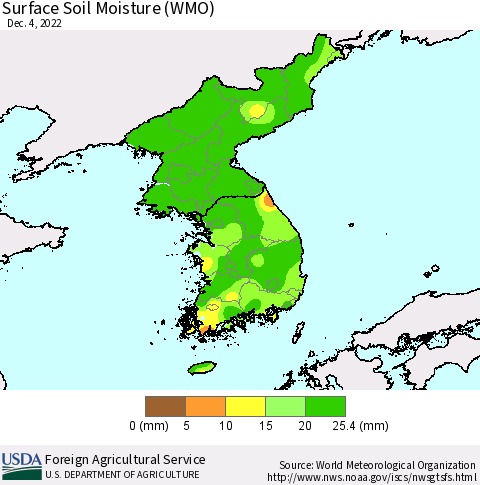 Korea Surface Soil Moisture (WMO) Thematic Map For 11/28/2022 - 12/4/2022