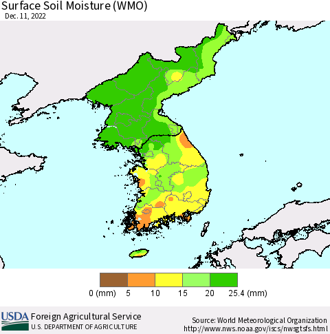 Korea Surface Soil Moisture (WMO) Thematic Map For 12/5/2022 - 12/11/2022