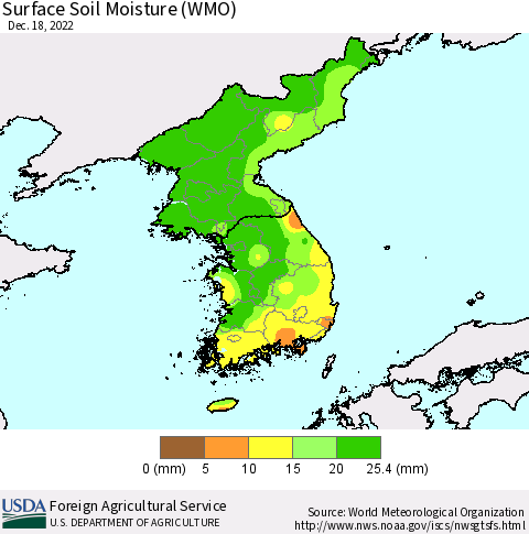 Korea Surface Soil Moisture (WMO) Thematic Map For 12/12/2022 - 12/18/2022