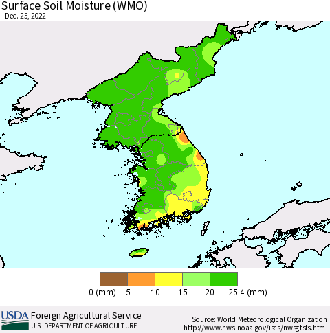Korea Surface Soil Moisture (WMO) Thematic Map For 12/19/2022 - 12/25/2022