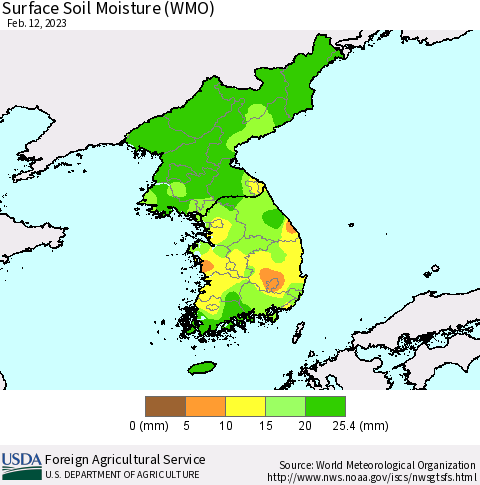 Korea Surface Soil Moisture (WMO) Thematic Map For 2/6/2023 - 2/12/2023