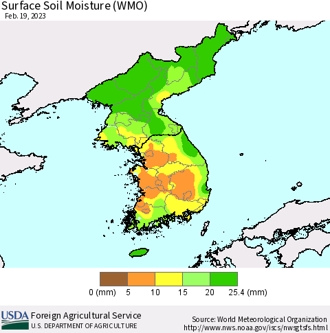 Korea Surface Soil Moisture (WMO) Thematic Map For 2/13/2023 - 2/19/2023