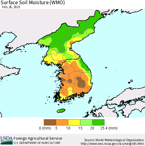 Korea Surface Soil Moisture (WMO) Thematic Map For 2/20/2023 - 2/26/2023