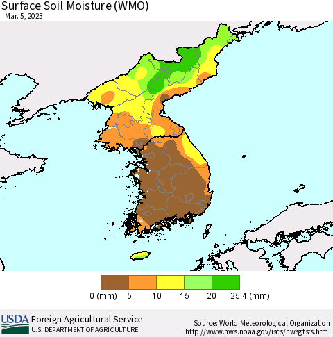 Korea Surface Soil Moisture (WMO) Thematic Map For 2/27/2023 - 3/5/2023