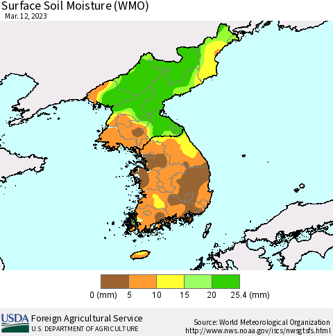 Korea Surface Soil Moisture (WMO) Thematic Map For 3/6/2023 - 3/12/2023