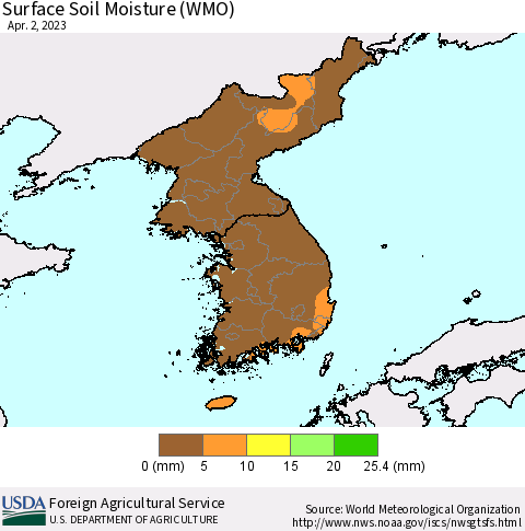 Korea Surface Soil Moisture (WMO) Thematic Map For 3/27/2023 - 4/2/2023