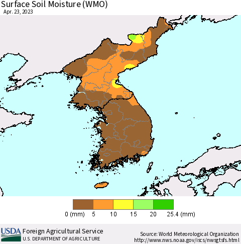 Korea Surface Soil Moisture (WMO) Thematic Map For 4/17/2023 - 4/23/2023