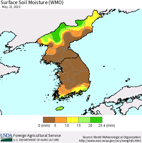 Korea Surface Soil Moisture (WMO) Thematic Map For 5/15/2023 - 5/21/2023