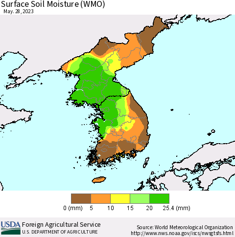 Korea Surface Soil Moisture (WMO) Thematic Map For 5/22/2023 - 5/28/2023