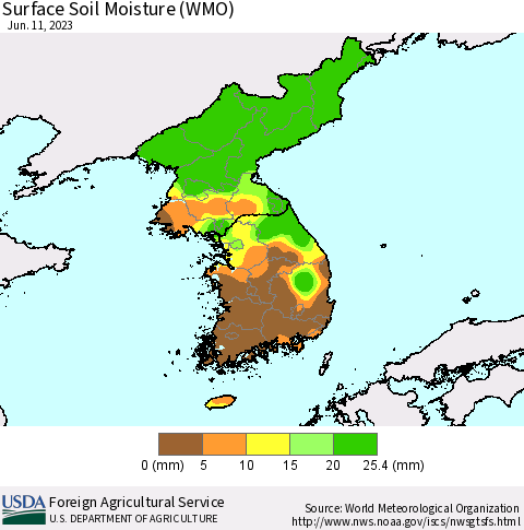 Korea Surface Soil Moisture (WMO) Thematic Map For 6/5/2023 - 6/11/2023
