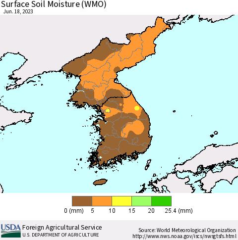 Korea Surface Soil Moisture (WMO) Thematic Map For 6/12/2023 - 6/18/2023