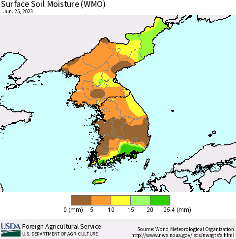 Korea Surface Soil Moisture (WMO) Thematic Map For 6/19/2023 - 6/25/2023
