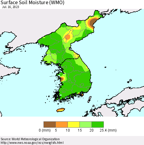 Korea Surface Soil Moisture (WMO) Thematic Map For 7/10/2023 - 7/16/2023