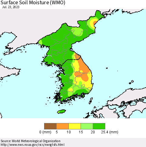 Korea Surface Soil Moisture (WMO) Thematic Map For 7/17/2023 - 7/23/2023