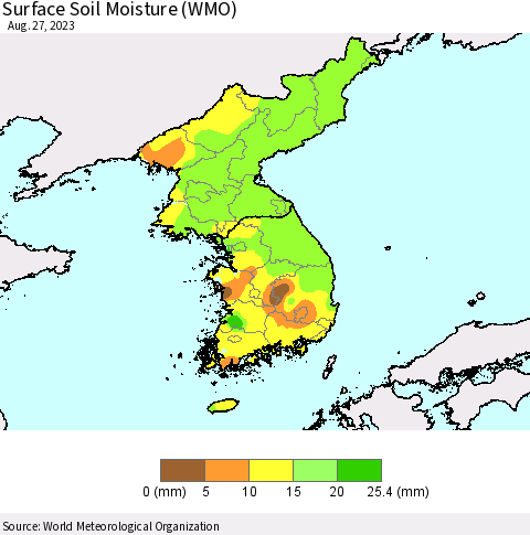 Korea Surface Soil Moisture (WMO) Thematic Map For 8/21/2023 - 8/27/2023