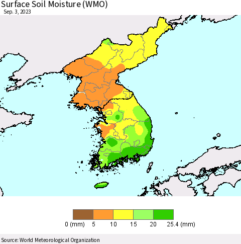 Korea Surface Soil Moisture (WMO) Thematic Map For 8/28/2023 - 9/3/2023