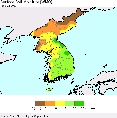 Korea Surface Soil Moisture (WMO) Thematic Map For 9/18/2023 - 9/24/2023