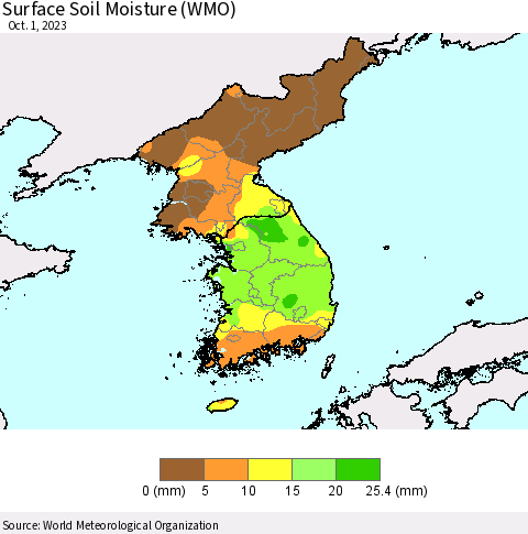 Korea Surface Soil Moisture (WMO) Thematic Map For 9/25/2023 - 10/1/2023