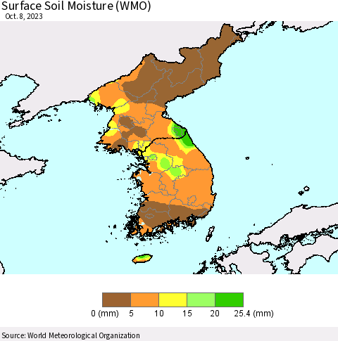 Korea Surface Soil Moisture (WMO) Thematic Map For 10/2/2023 - 10/8/2023